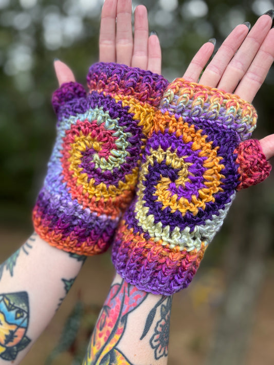 Sunny Rainbow Swirl Fingerless Gloves