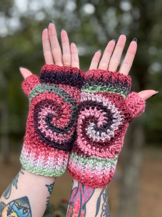 Watermelon Swirl Fingerless Gloves