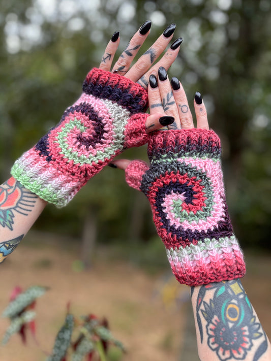 Watermelon Swirl Fingerless Gloves