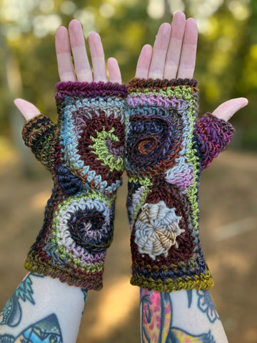 Earthy Freeform Crochet Gloves #1