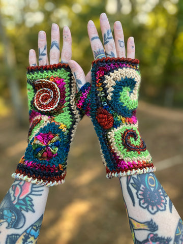 Rainbow Freeform Crochet Gloves