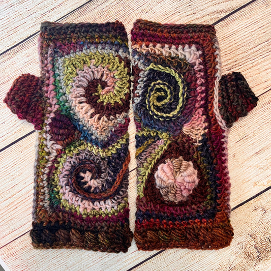 Earthy Freeform Crochet Gloves #2