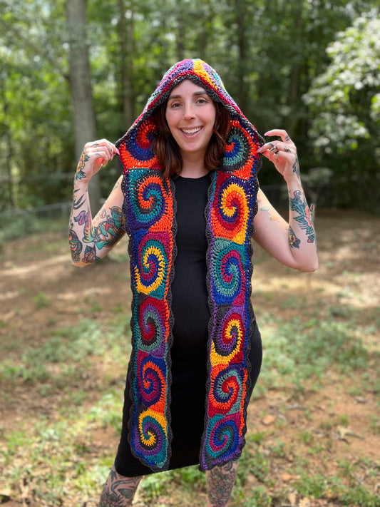 Rainbow Spiral Hooded Scarf