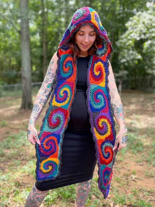 Rainbow Spiral Hooded Scarf