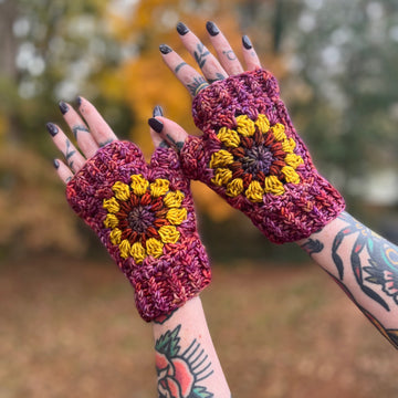 Flower Power Fingerless Mitts Crochet Pattern