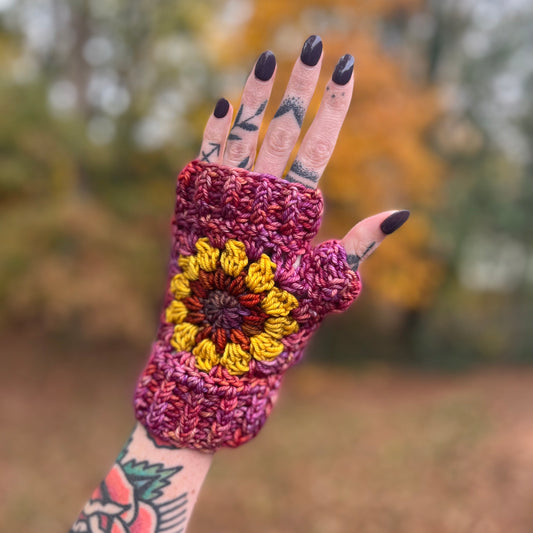 Flower Power Fingerless Mitts Crochet Pattern