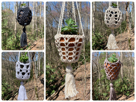 5 Hanging Planters with Tassels - Crochet Pattern